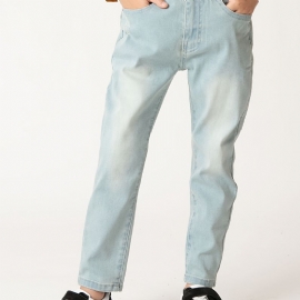 Gutter Casual Enkel Vintage Denim Jeans Slim Fit Lyseblå Bukser