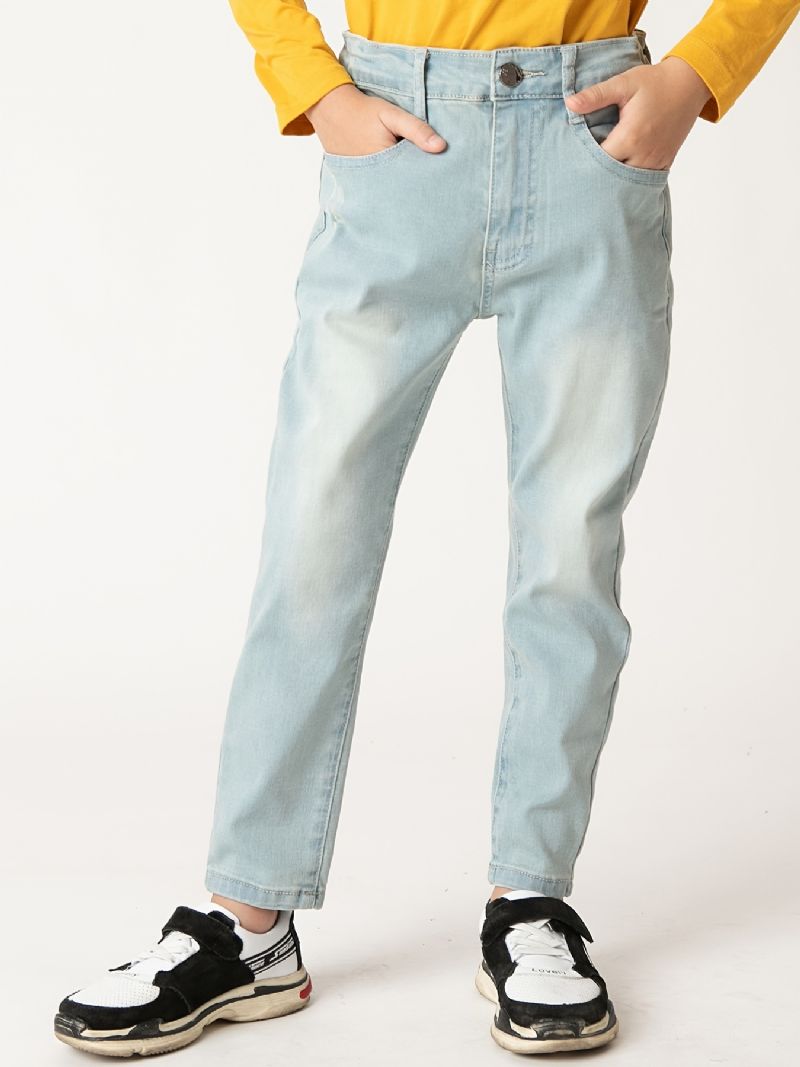 Gutter Casual Enkel Vintage Denim Jeans Slim Fit Lyseblå Bukser