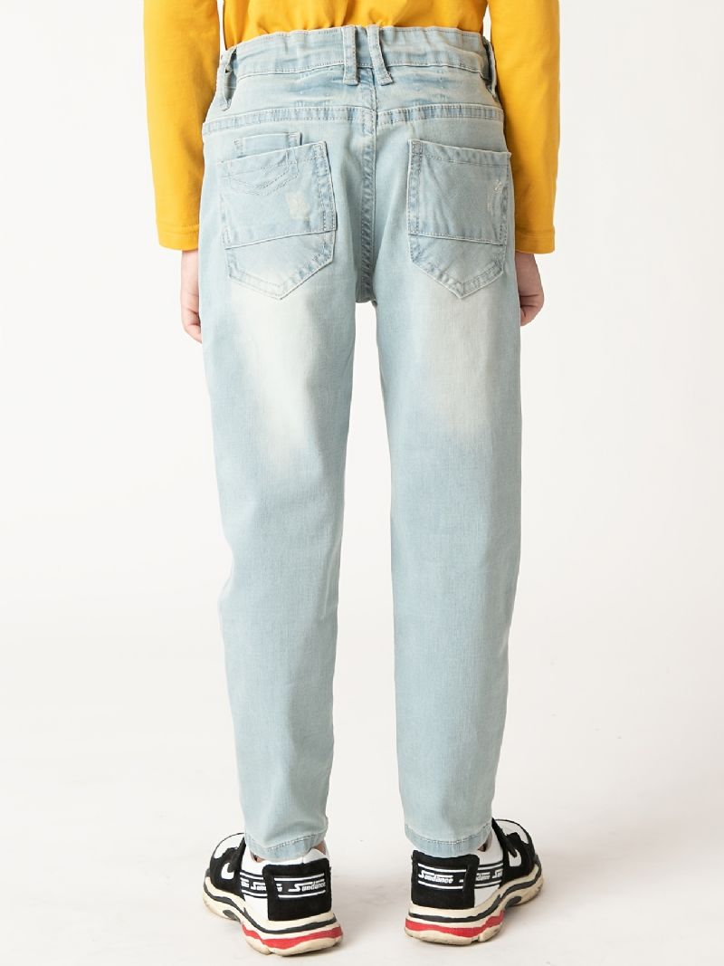 Gutter Casual Enkel Vintage Denim Jeans Slim Fit Lyseblå Bukser