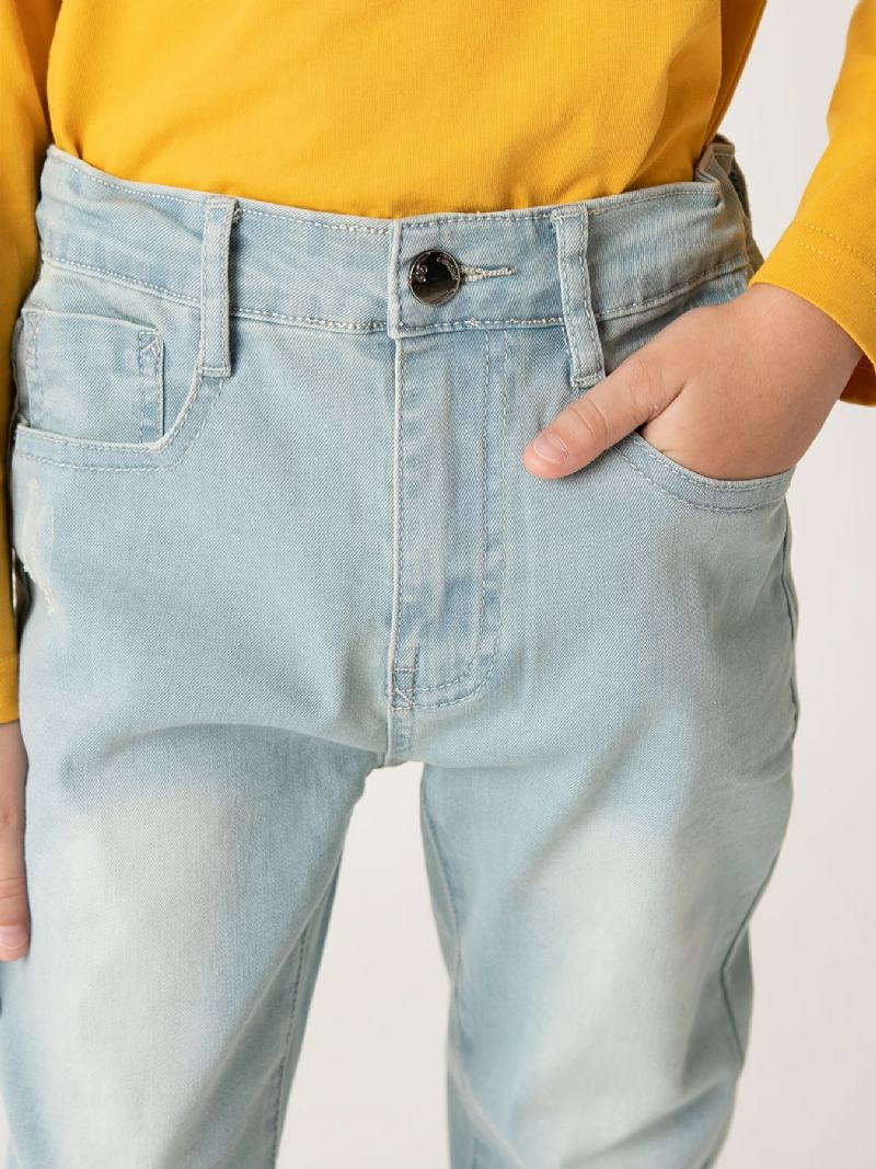 Gutter Casual Enkel Vintage Denim Jeans Slim Fit Lyseblå Bukser