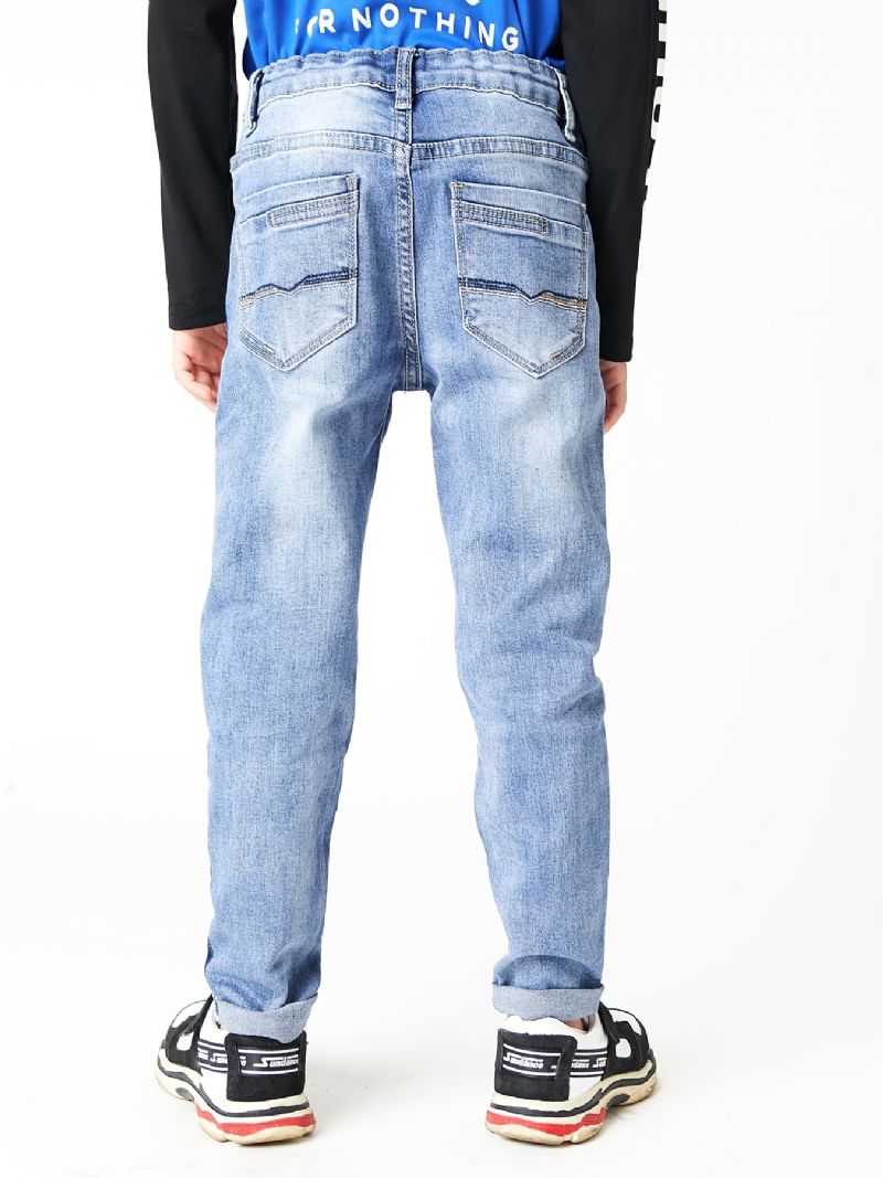 Gutter Casual Enkel Vintage Ripped Denim Jeans Slim Fit Stripete Fargeblokkbukser