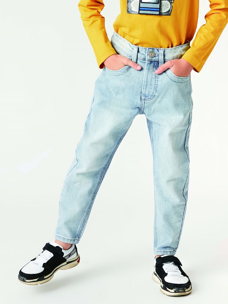 Gutter Casual Enkel Vintage Straight Leg Denim Jeans Lyseblå