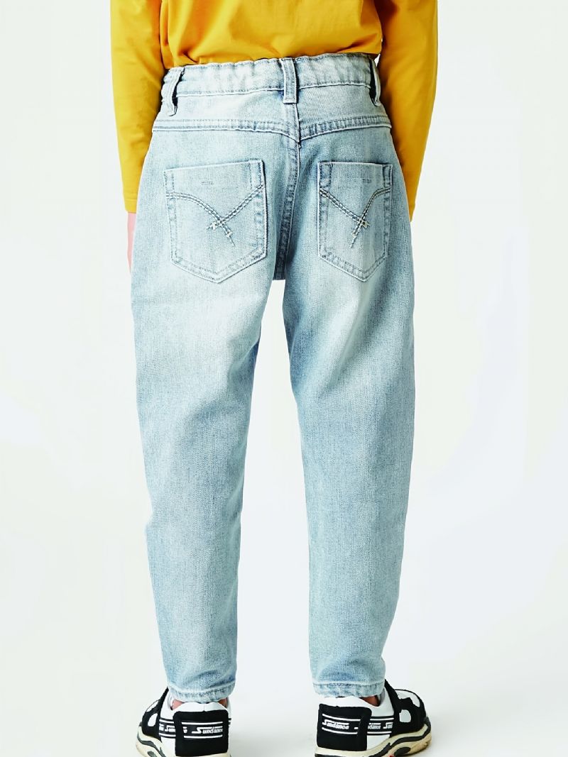 Gutter Casual Enkel Vintage Straight Leg Denim Jeans Lyseblå