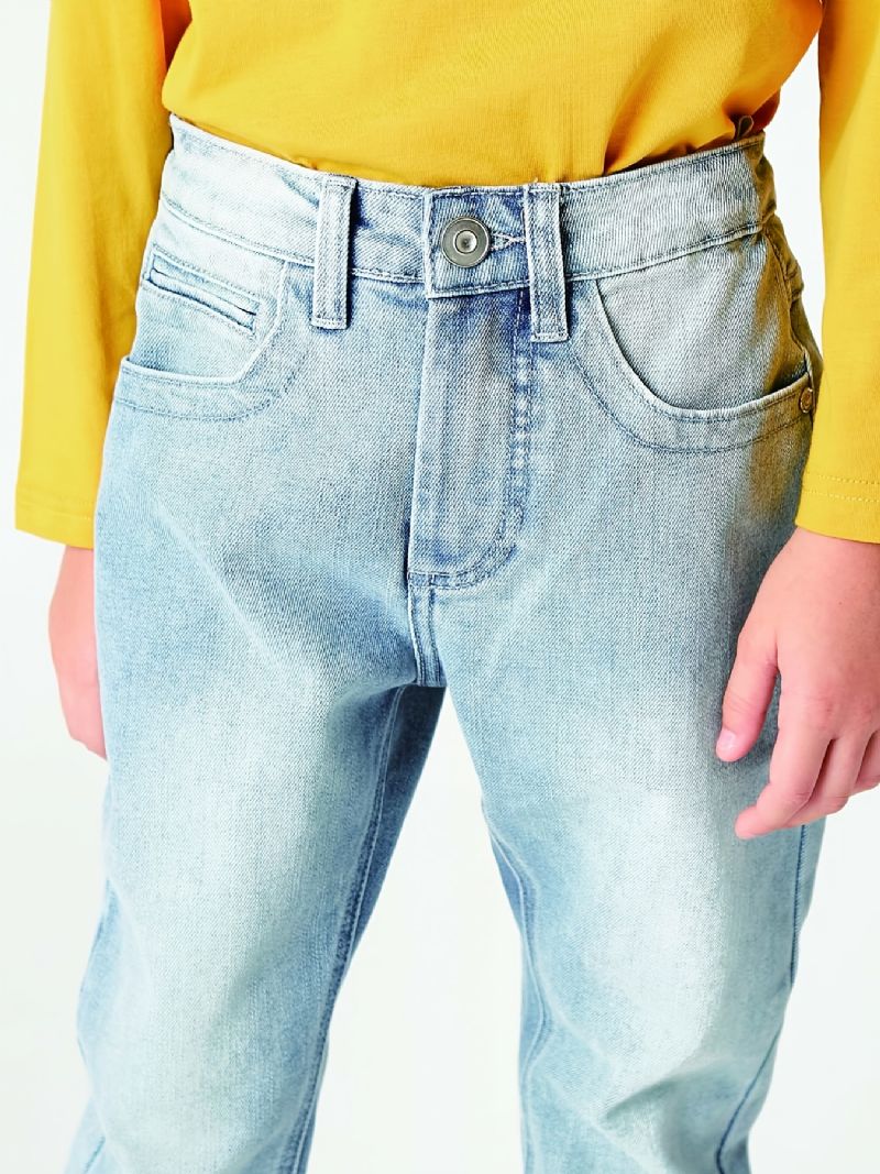 Gutter Casual Enkel Vintage Straight Leg Denim Jeans Lyseblå