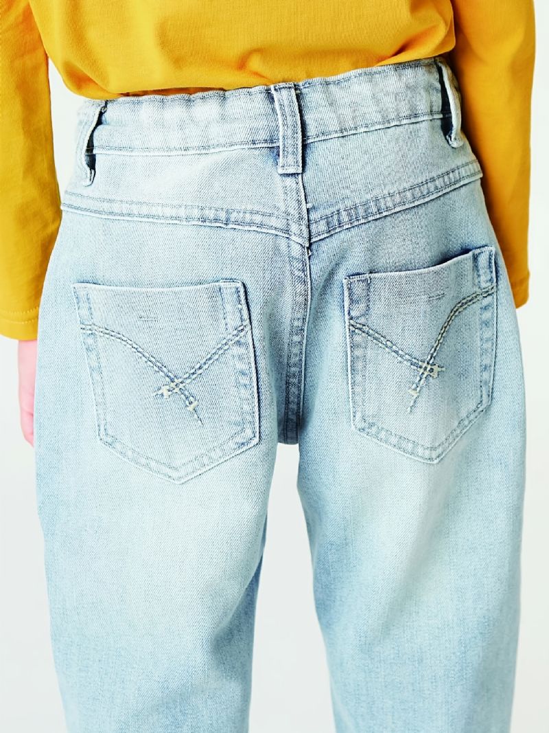 Gutter Casual Enkel Vintage Straight Leg Denim Jeans Lyseblå