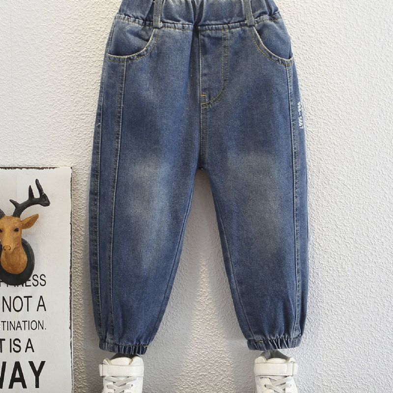 Gutter Casual Jeans Elastisk Midje Dongeribukser