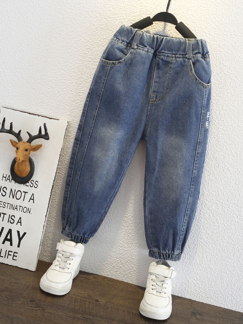 Gutter Casual Jeans Elastisk Midje Dongeribukser