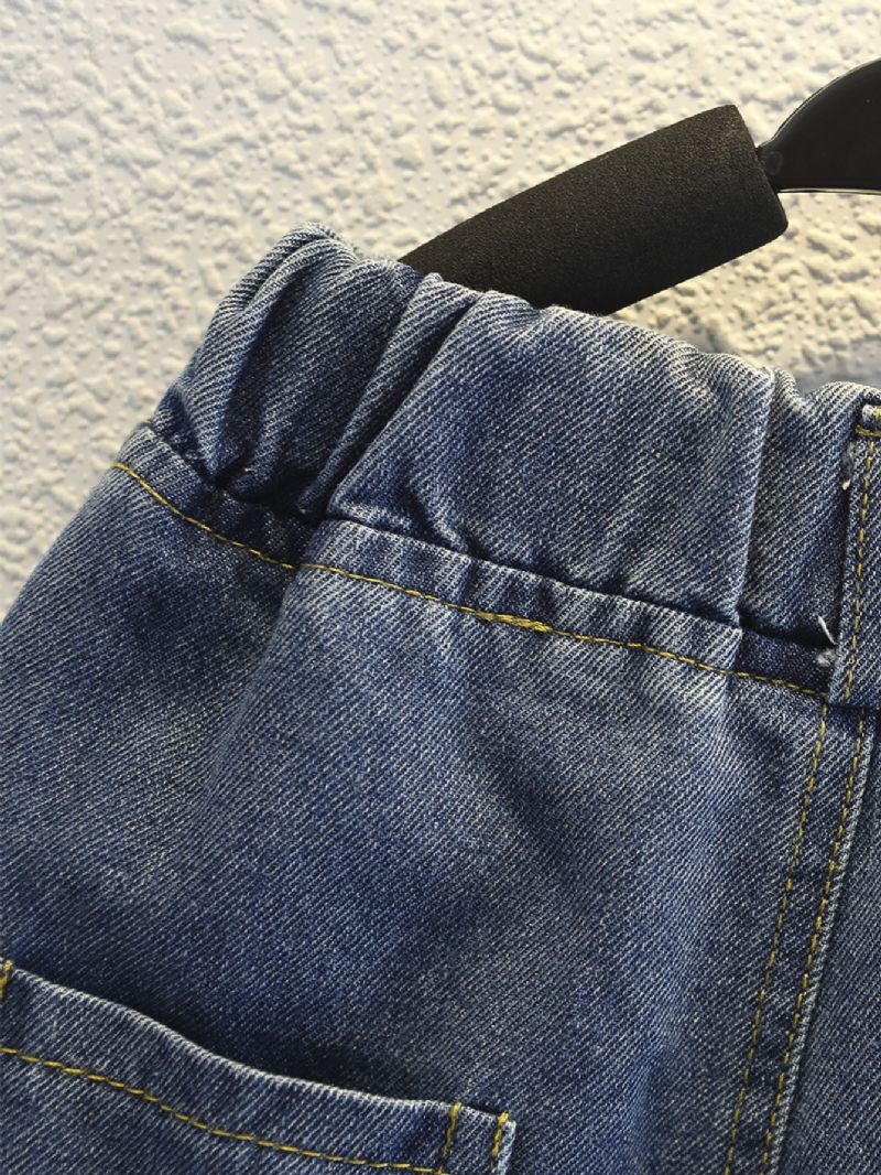 Gutter Casual Jeans Elastisk Midje Dongeribukser