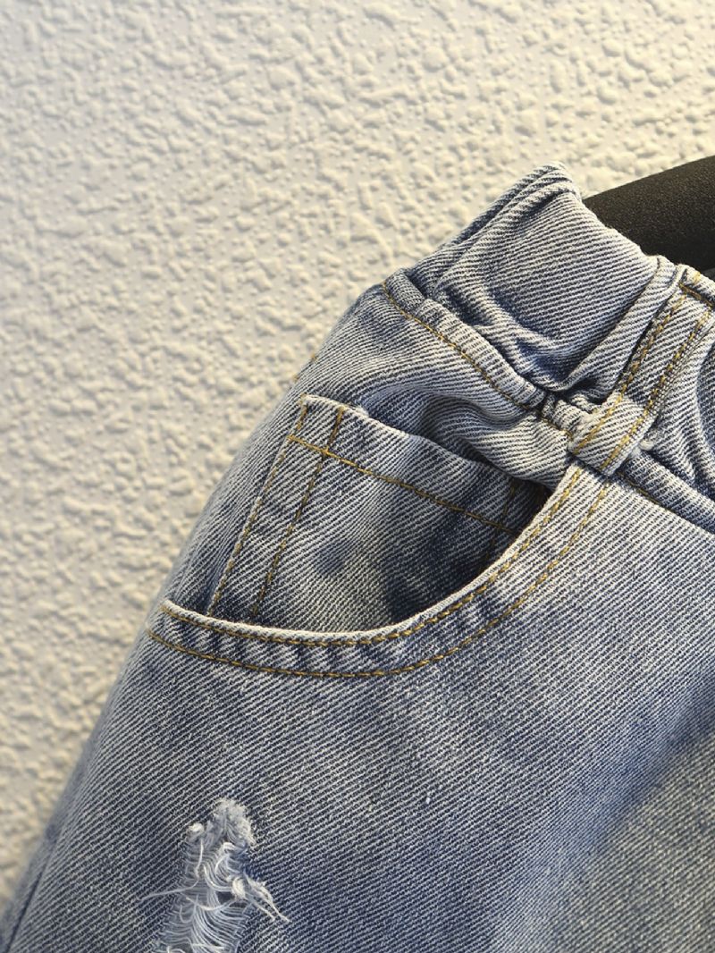 Gutter Casual Ripped Jeans Elastisk Midje Dongeribukser