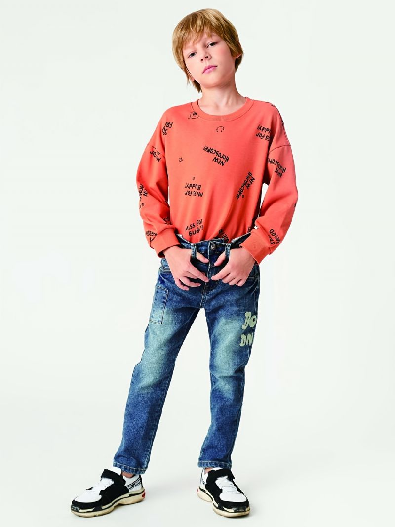 Gutter Casual Slim Fit Denim Jeans Med Dnm Print Mørkeblå