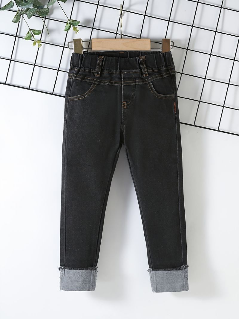 Gutter Casual Solid Black Denim Jeans Med Elastisk Midje