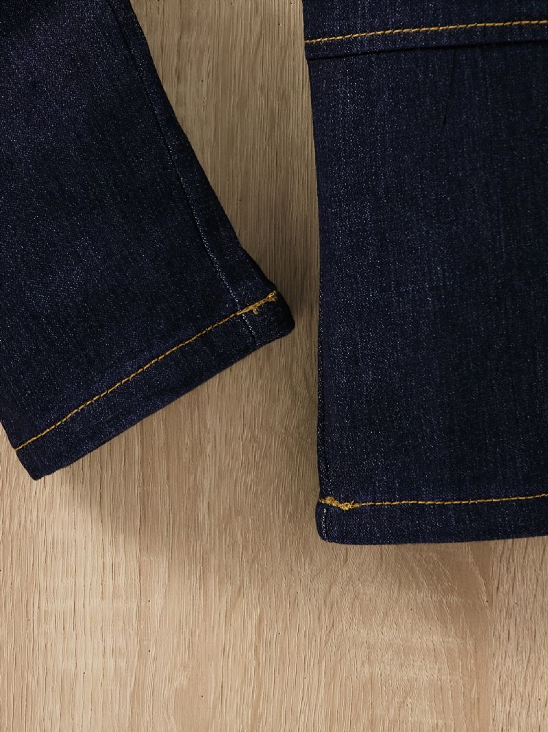 Gutter Casual Solid Elastisk Midje Joggebukser Denim Jeans Klær