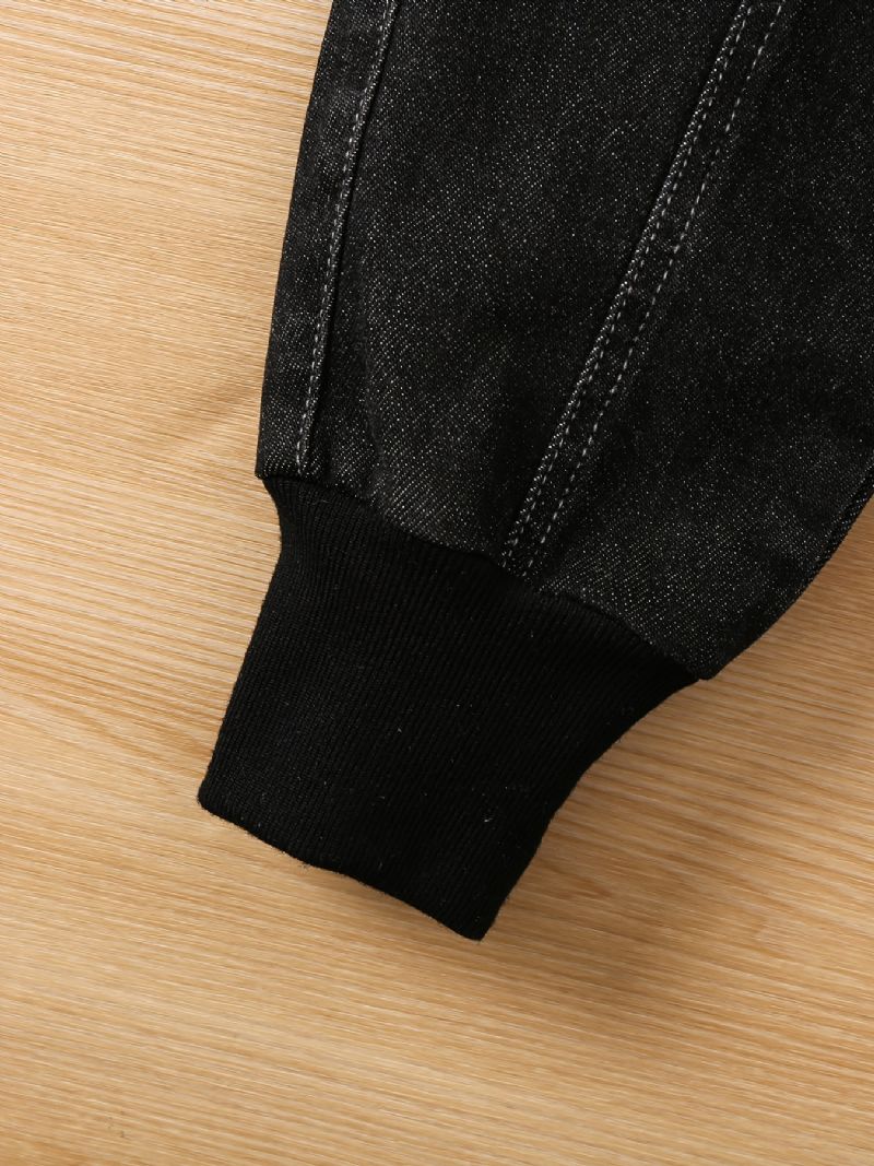 Gutter Casual Solid Lommer Side Elastisk Midje Bukser Jeans Klær