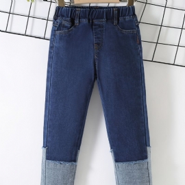 Gutter Casual Solid Stitching Denim Jeans Med Elastisk Midje For Vinteren