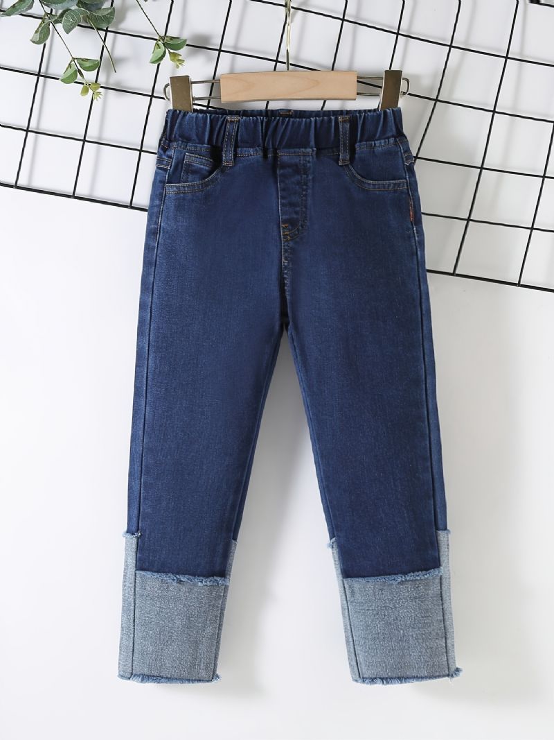 Gutter Casual Solid Stitching Denim Jeans Med Elastisk Midje For Vinteren