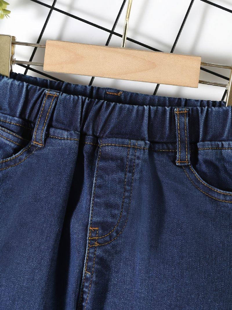 Gutter Casual Solid Stitching Denim Jeans Med Elastisk Midje For Vinteren