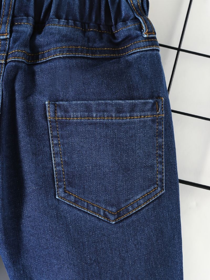 Gutter Casual Solid Stitching Denim Jeans Med Elastisk Midje For Vinteren