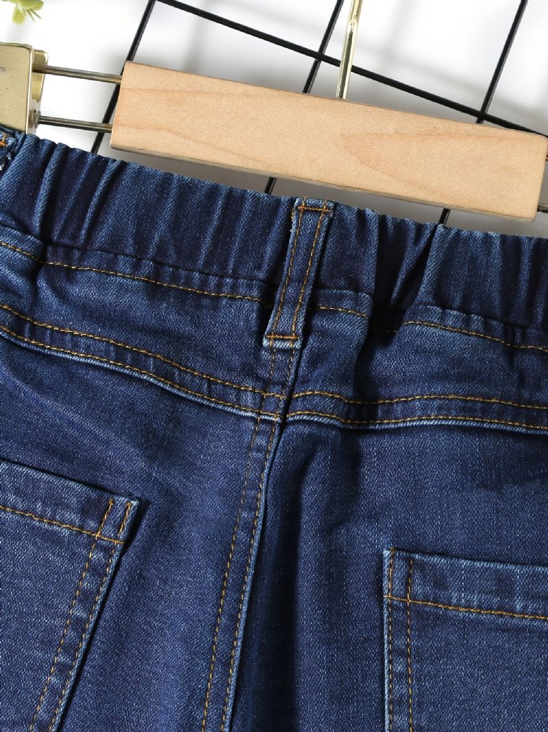 Gutter Casual Solid Stitching Denim Jeans Med Elastisk Midje For Vinteren