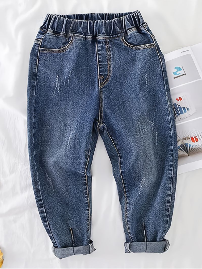 Gutter Casual Vintage Denim Jeans Elastiske Midjebukser For Vår Høst