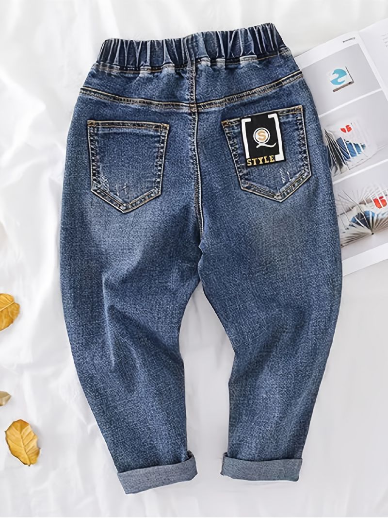 Gutter Casual Vintage Denim Jeans Elastiske Midjebukser For Vår Høst