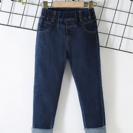 Gutter Casual Vintage Solid Denim Jeans Med Stretchy Midje For Vinteren