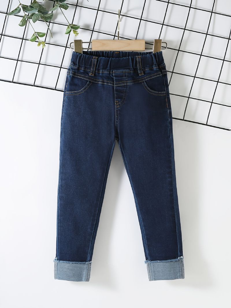 Gutter Casual Vintage Solid Denim Jeans Med Stretchy Midje For Vinteren