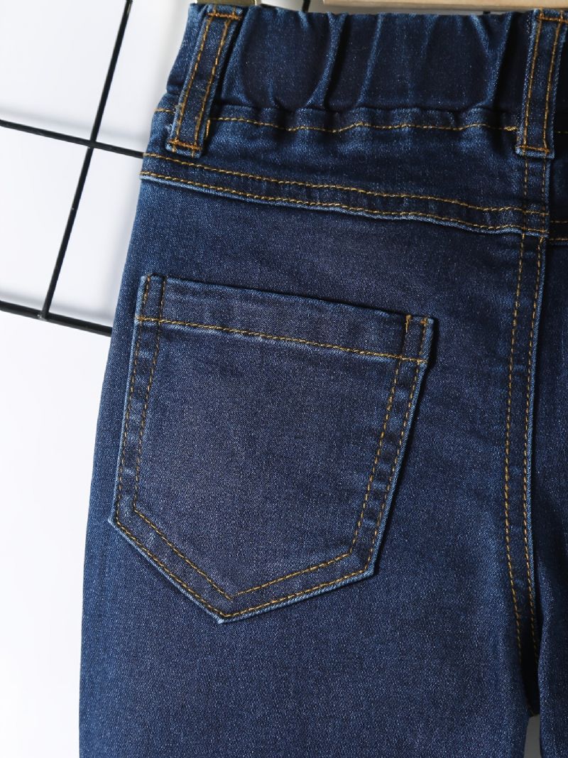 Gutter Casual Vintage Solid Denim Jeans Med Stretchy Midje For Vinteren