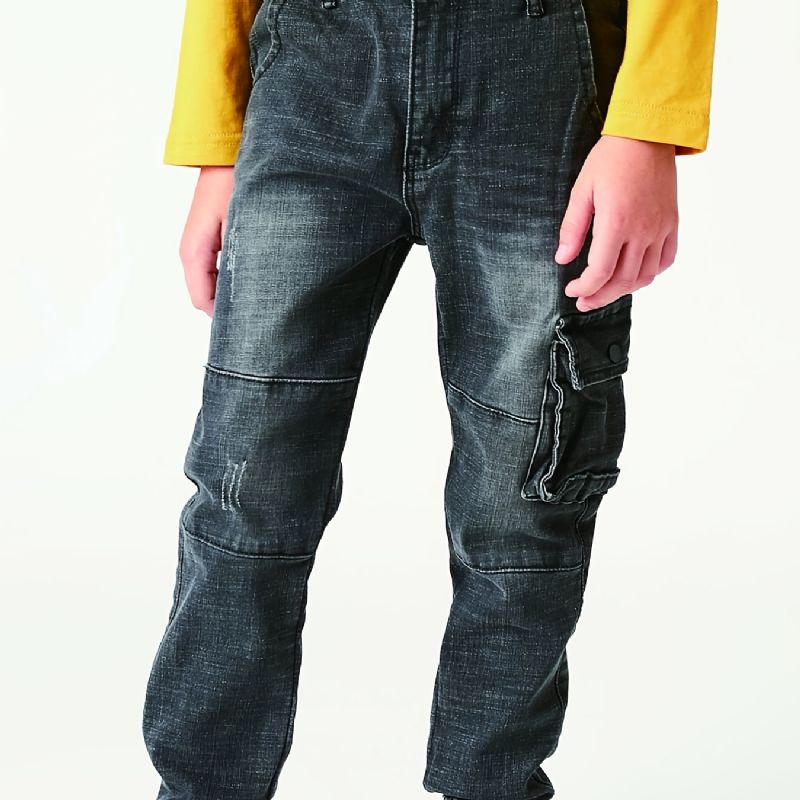 Gutter Faded Cargo Denim Jeans Med Lommer Barneklær