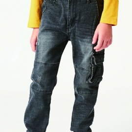 Gutter Faded Cargo Denim Jeans Med Lommer Barneklær