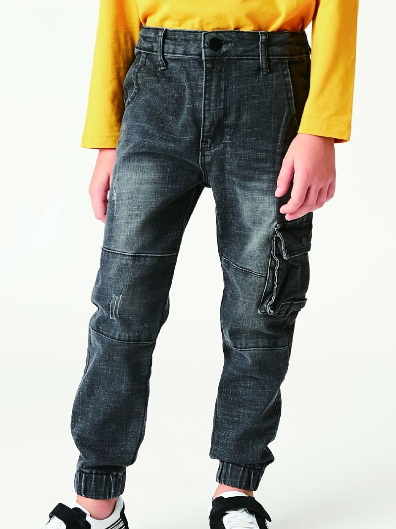 Gutter Faded Cargo Denim Jeans Med Lommer Barneklær