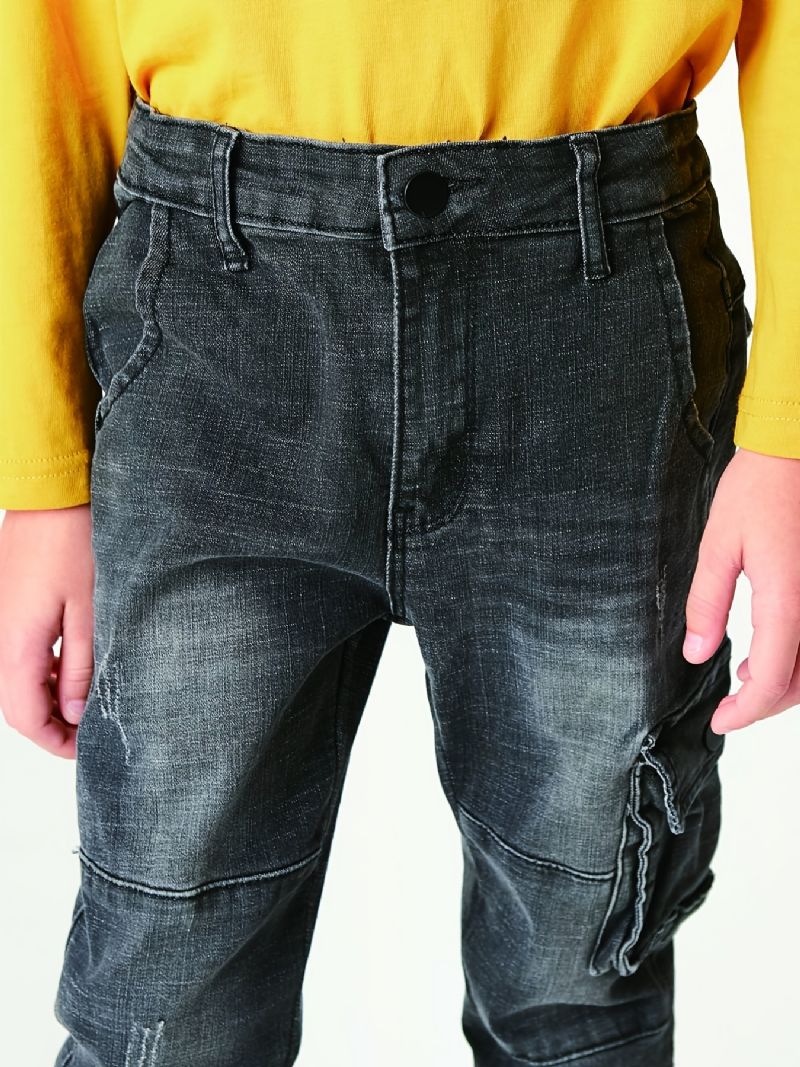 Gutter Faded Cargo Denim Jeans Med Lommer Barneklær