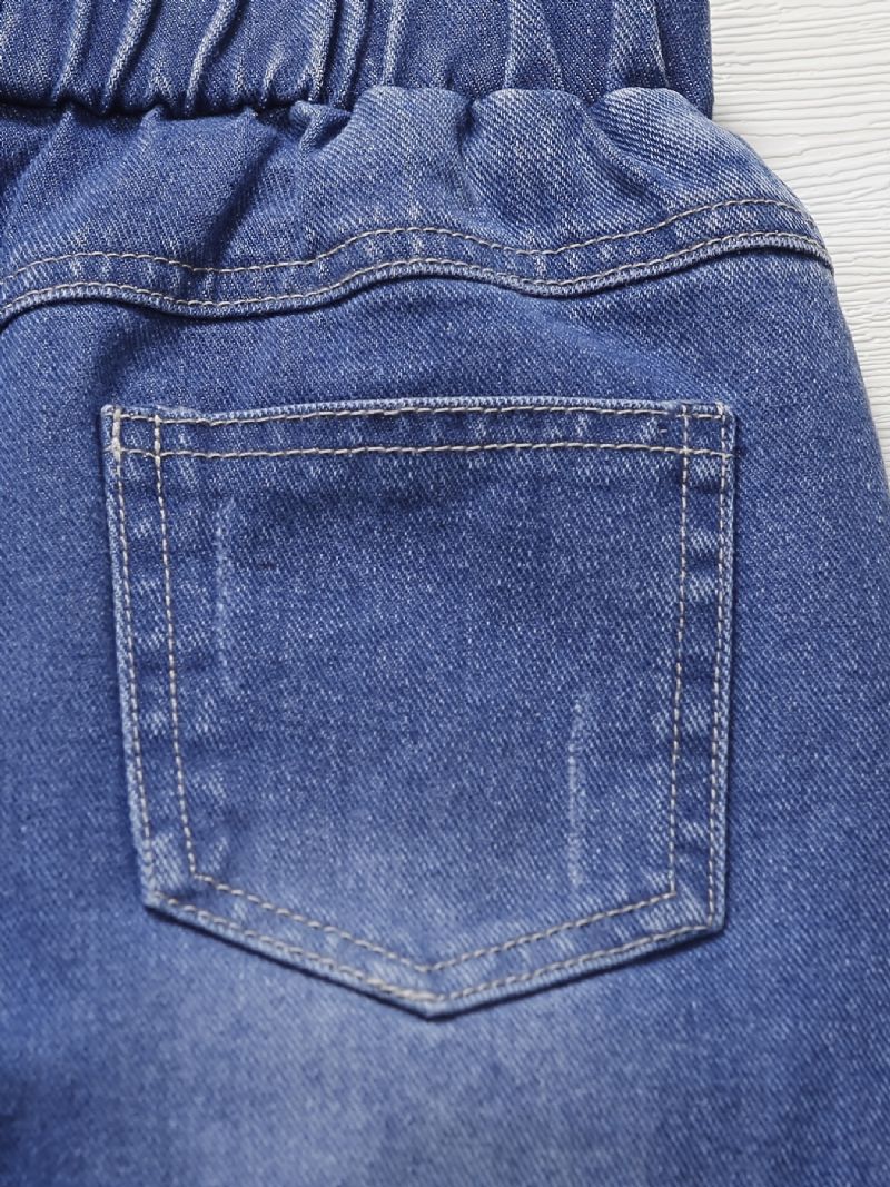 Gutter Falmet Ripped Denim Jeans Med Elastisk Midje Uformelle Barneklær