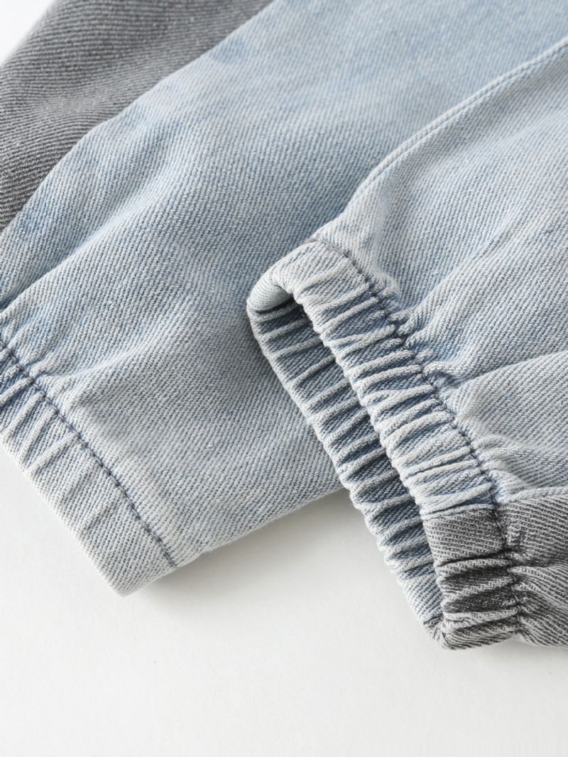 Gutter Koniske Jeans Solid Elastisk Linning Denimbukser Barneklær