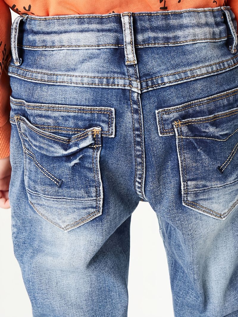 Gutter Multilommer Falmet Vasket Denim Jeans Uformelle Barneklær