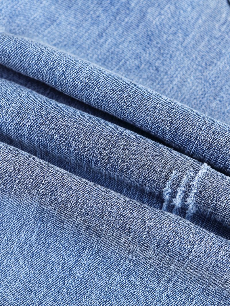 Gutter Solid Konisk Jeans Dongeribukser Med Elastisk Linning Barneklær