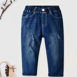 Gutter Stretch Straight Leg Jeans Elastisk Midjebånd Denimbukser Barneklær