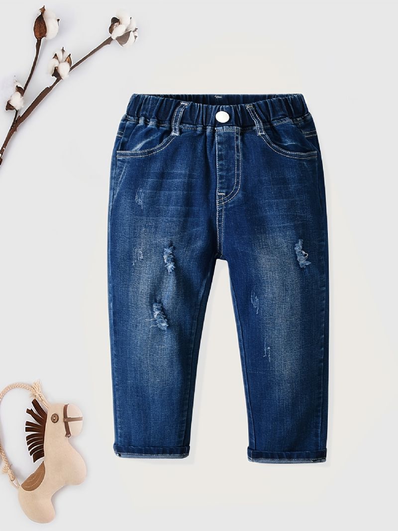 Gutter Stretch Straight Leg Jeans Elastisk Midjebånd Denimbukser Barneklær