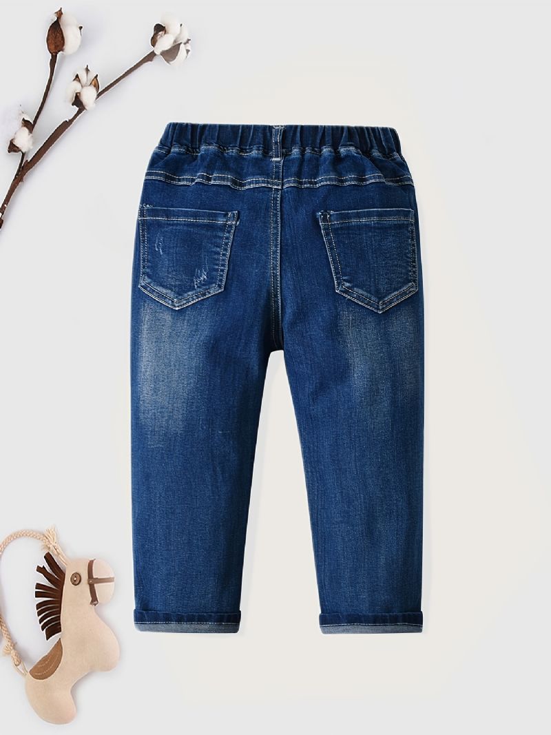 Gutter Stretch Straight Leg Jeans Elastisk Midjebånd Denimbukser Barneklær