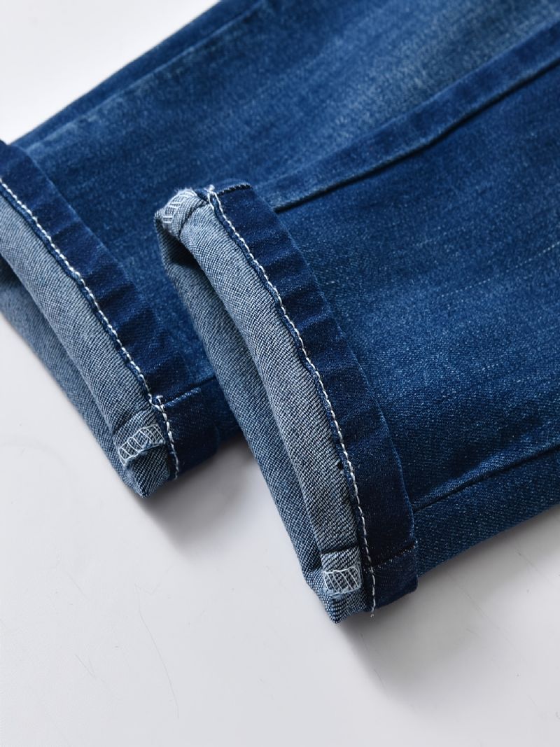 Gutter Stretch Straight Leg Jeans Elastisk Midjebånd Denimbukser Barneklær