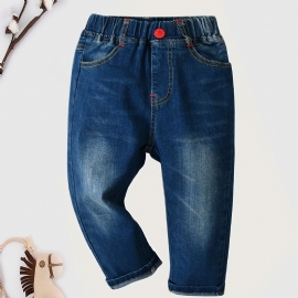 Gutter Stretch Straight Leg Jeans Elastisk Midjebånd Denimbukser Barneklær