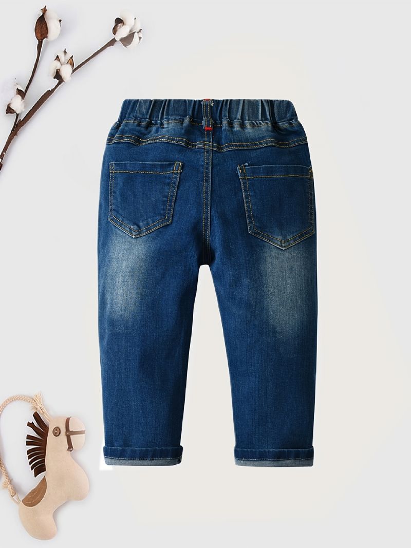 Gutter Stretch Straight Leg Jeans Elastisk Midjebånd Denimbukser Barneklær