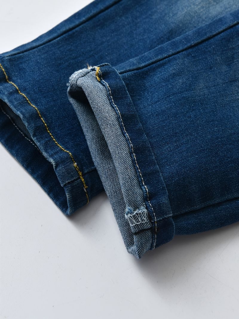 Gutter Stretch Straight Leg Jeans Elastisk Midjebånd Denimbukser Barneklær