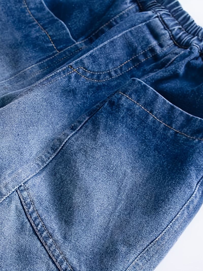 Gutter Tapered Cargo Denim Jeans Med Elastisk Linning Barneklær