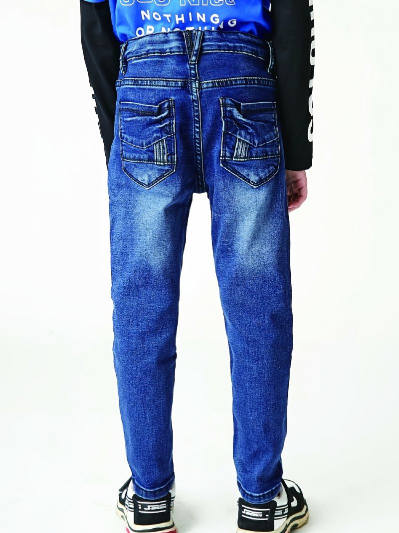 Gutter Uformell Enkel Vintage Denim Jeans Ripped Patch Rett Ben Color Block Bukser