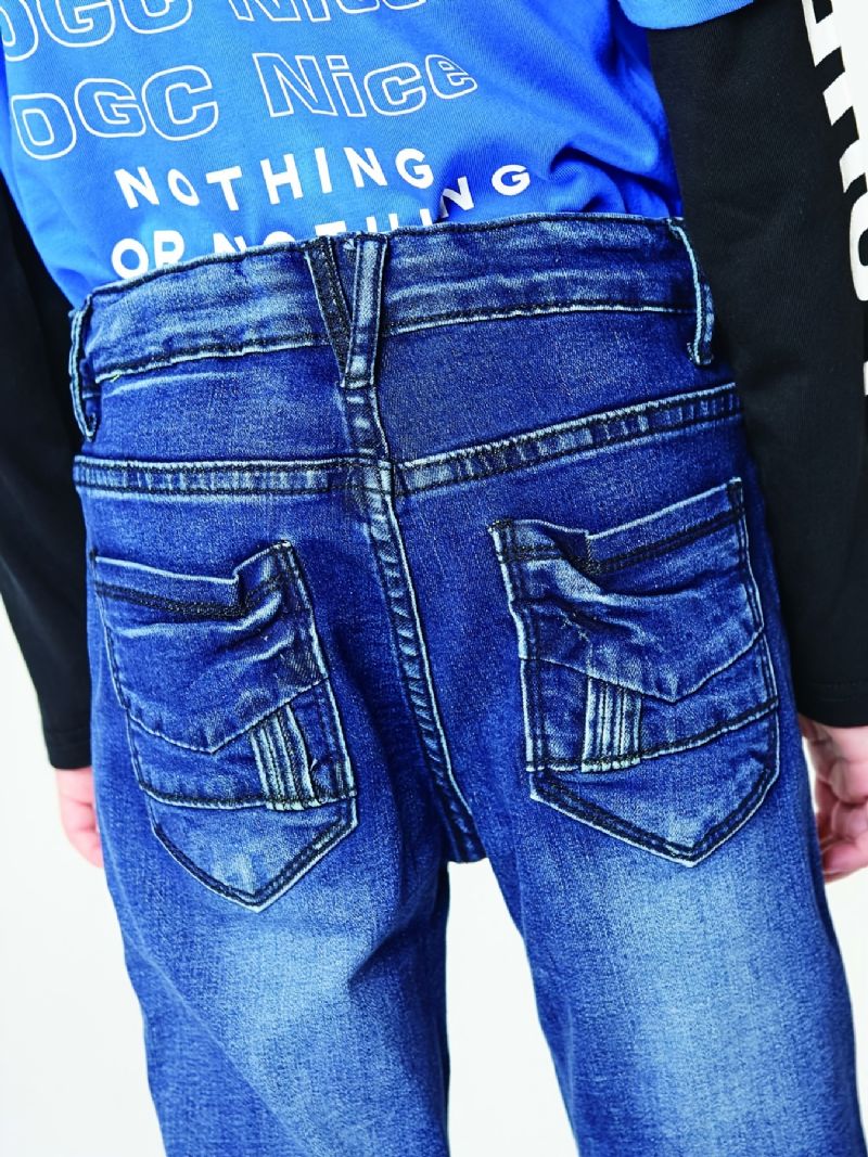 Gutter Uformell Enkel Vintage Denim Jeans Ripped Patch Rett Ben Color Block Bukser