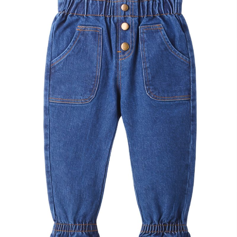 Høst Og Vinter Småbarn Jenter Solid Button Denim Leggings Bukser