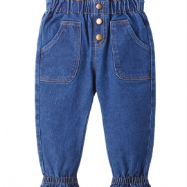 Høst Og Vinter Småbarn Jenter Solid Button Denim Leggings Bukser