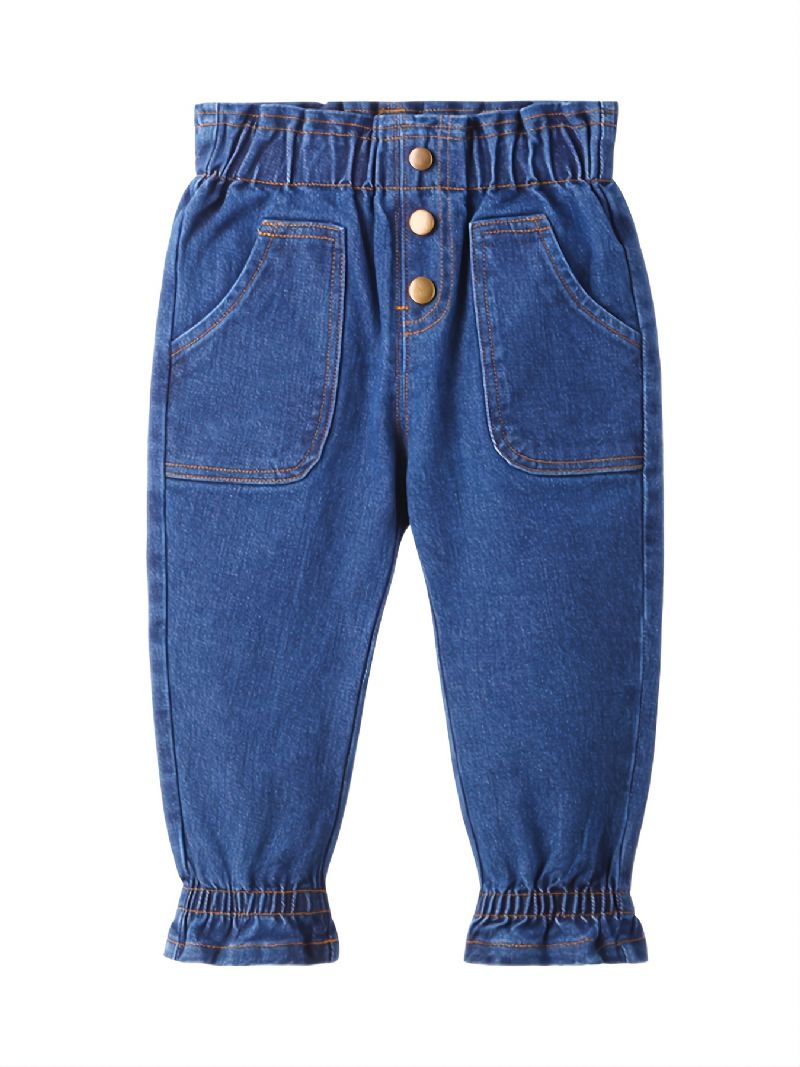 Høst Og Vinter Småbarn Jenter Solid Button Denim Leggings Bukser