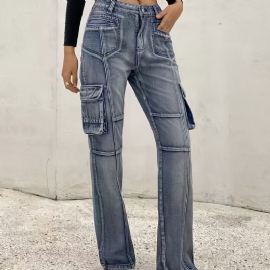 Jeans Med Høy Midje For Kvinner Baggy-jeans Med Vidde Ben I Y2k-stil Denim Cargo-bukser