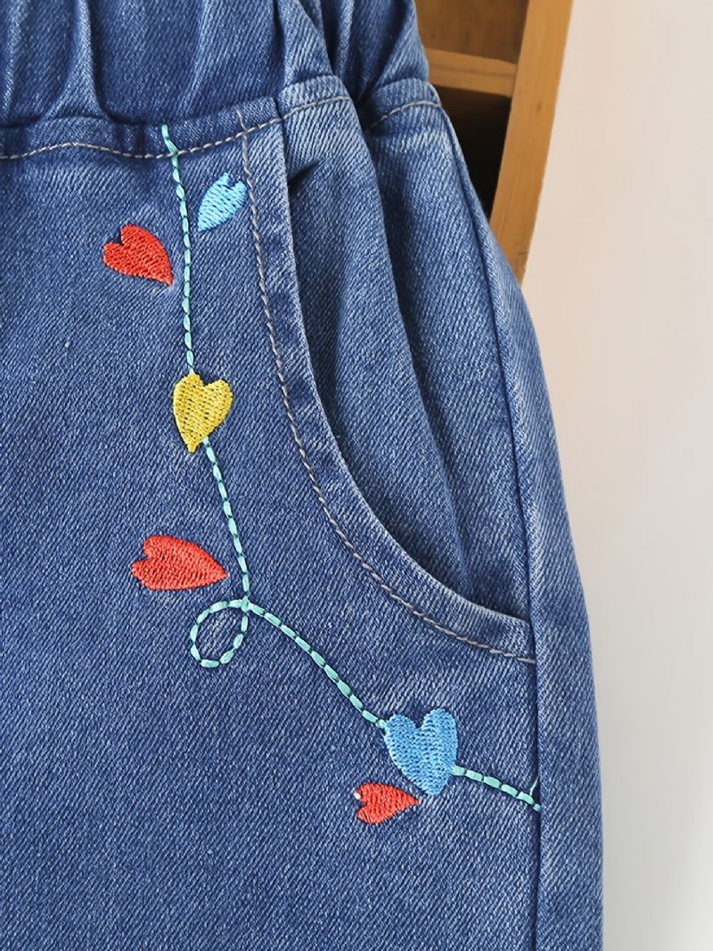 Jenter Blå Casual Heart Broderi Denim Jeans